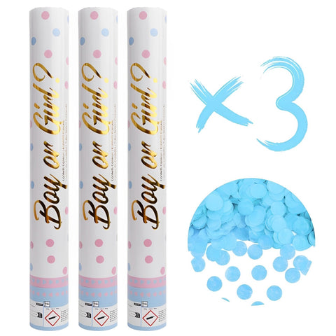 Konfettikanonen Gender Reveal Boy, 3er Set - 40 cm