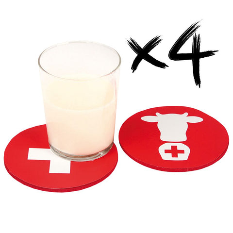 Glasuntersetzer - Schweizer Kreuz / Kuh (4er Set)