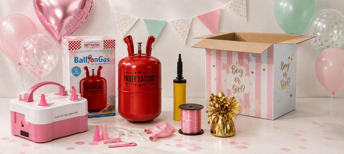 Ballonzubehör mit elektrischer Ballonpumpe, Heliumflasche, Ballon-Handpumpe, Ballongewicht, Geschenkbox und Zubehör zum Ballons aufblasen
