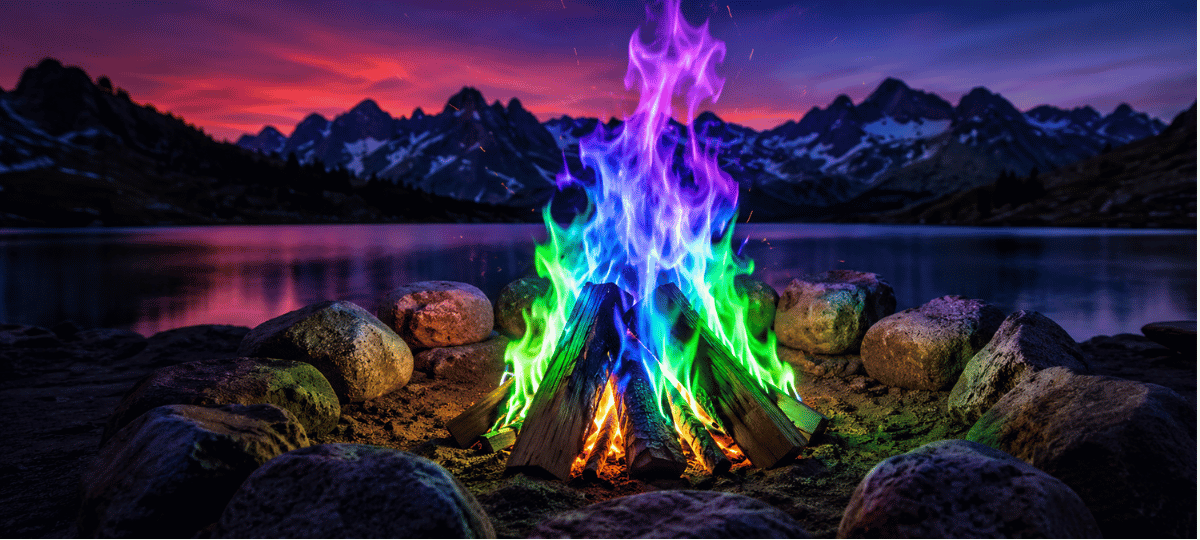 Magisches Feuerpulver verwandelt Lagerfeuer in faszinierende bunte Flammen und sorgt für eindrucksvolle Farbeffekte bei Camping und Outdoor-Abenden.