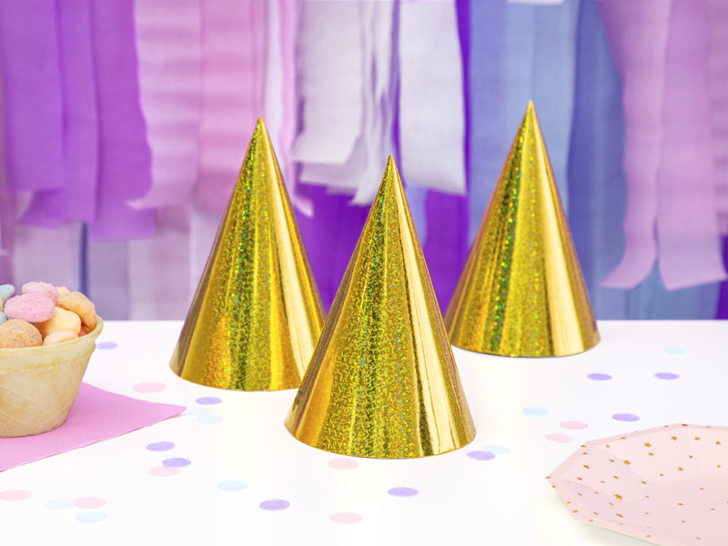Partyhüte Gold Holografisch - 6 Stück