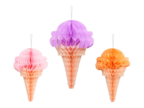 Seidenpapierdekorationen Eiscreme, 20-30 cm, Mix