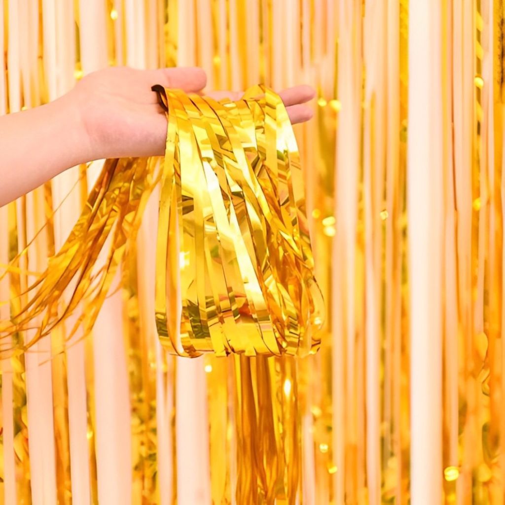 Deko Lametta Vorhang Glänzend für Party Gold