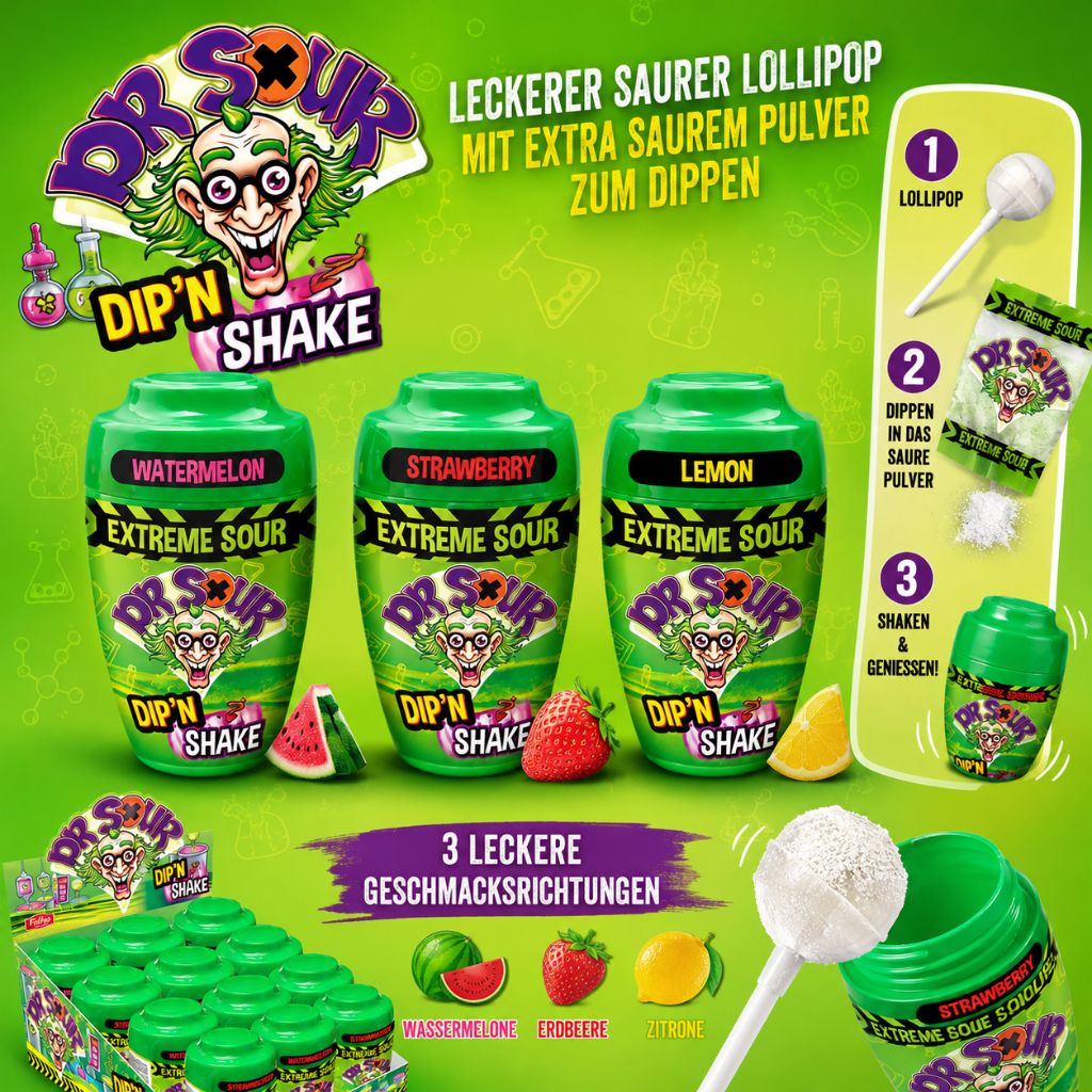 Dr. Sour Dip 'N Shake 21g 🍬 Saurer Lollipop