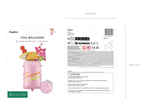Folienballon Koktajl, 47x79 cm, rose