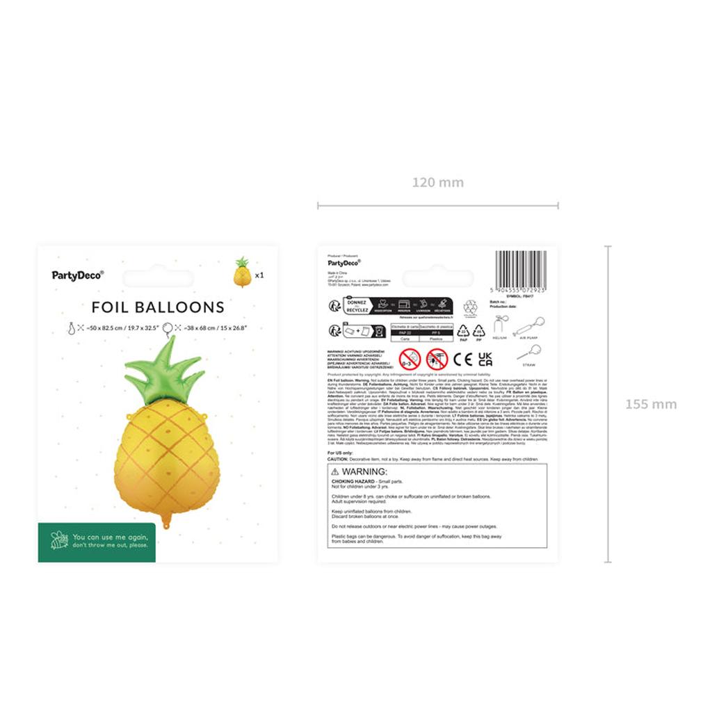 Folienballon Ananas, 38x68 cm, gelb