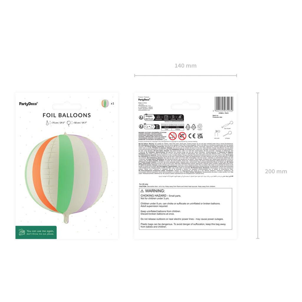 Folienballon Ball in Streifen, 75 cm, Mix