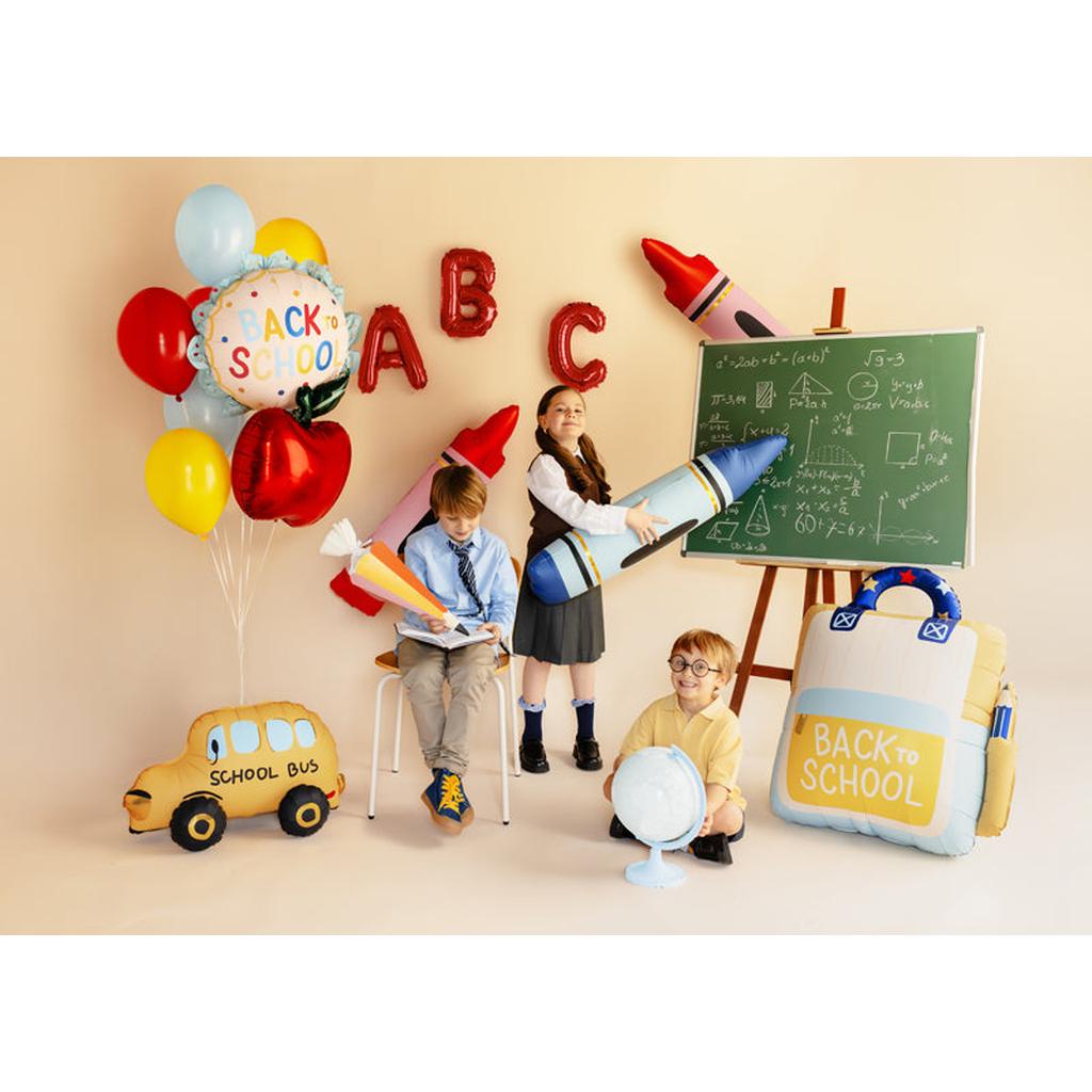 Folienballon Pastille mit Rüsche Back to school, 52x52 cm, creme-blau