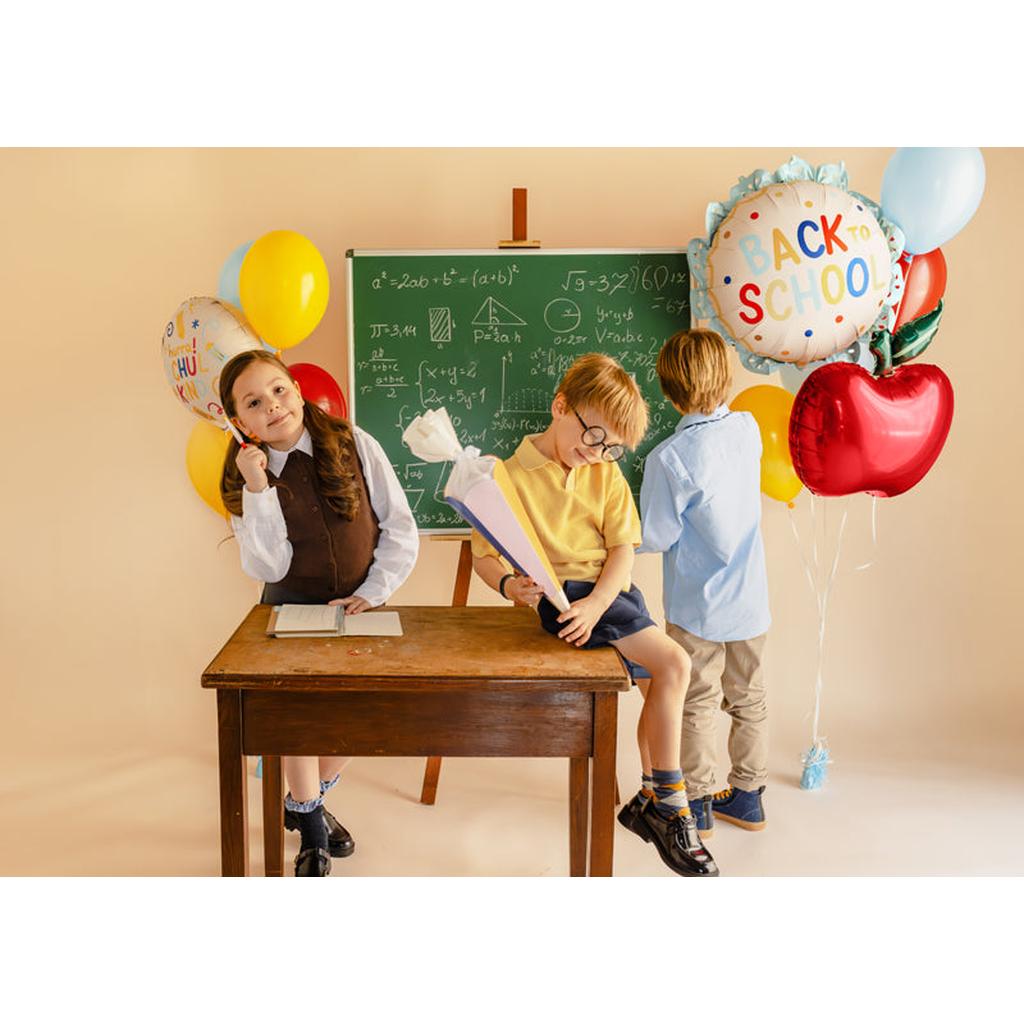 Folienballon Pastille mit Rüsche Back to school, 52x52 cm, creme-blau