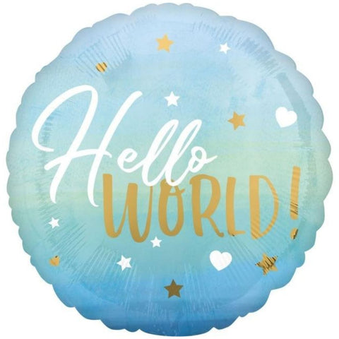 Folienballon Hello World blau - Gender Reveal