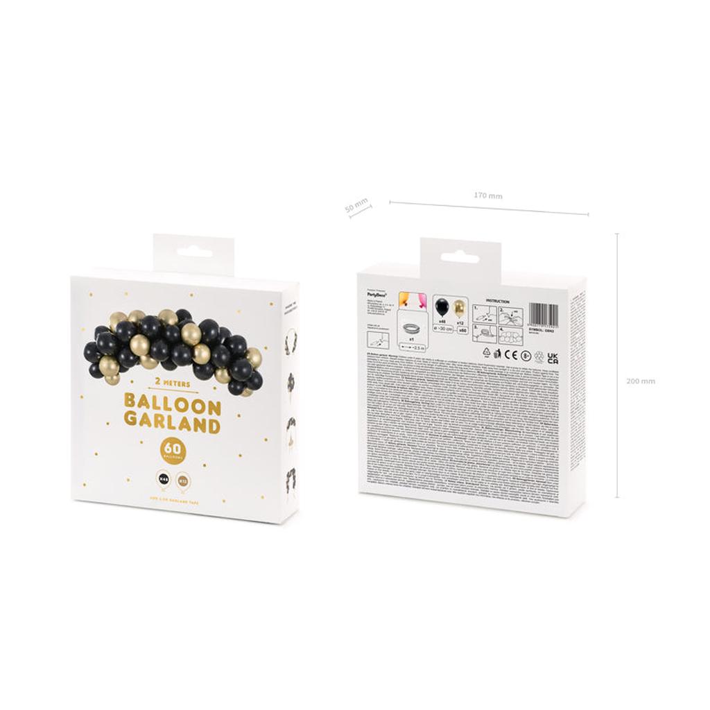 Ballongirlande Schwarz-Gold - 60 Ballons