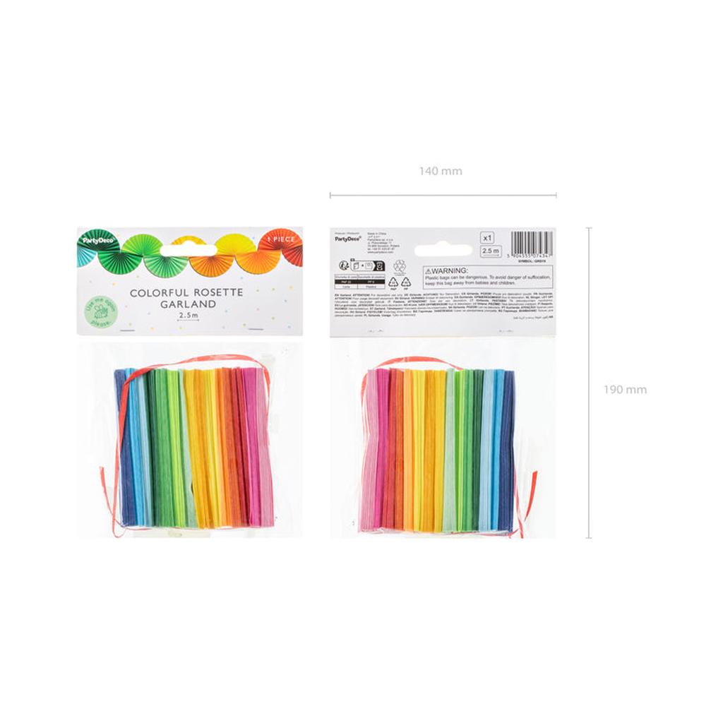 Papiergirlande Regenbogenfächer, 2,5m, Mix