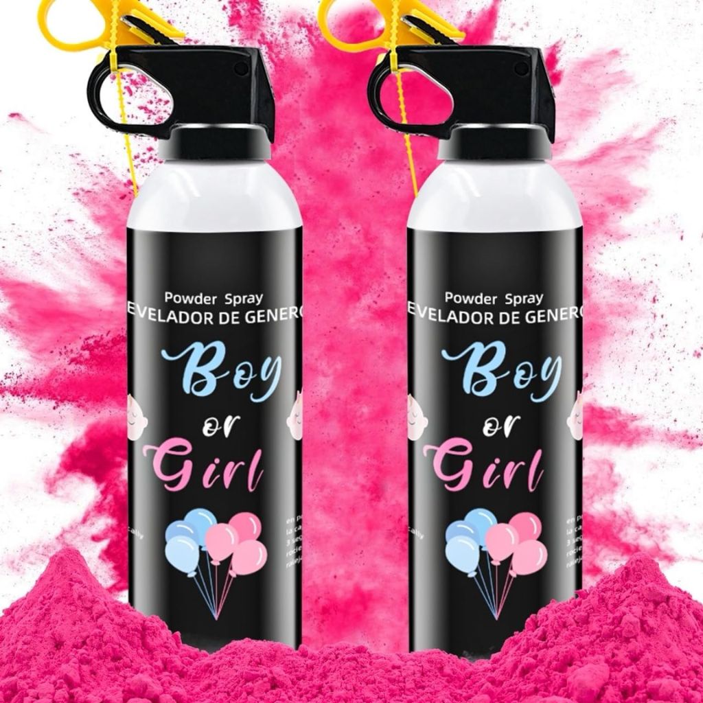 Gender Reveal & Baby Party Spray mit rosa Pulver