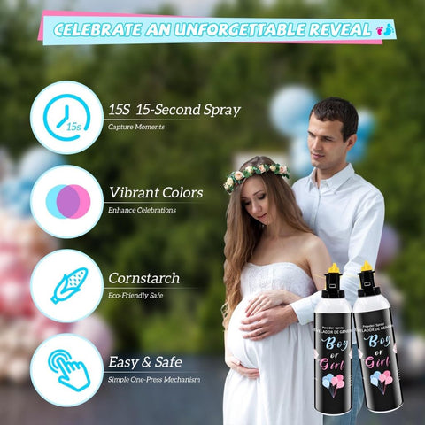 Gender Reveal & Baby Party Spray mit blauem Pulver