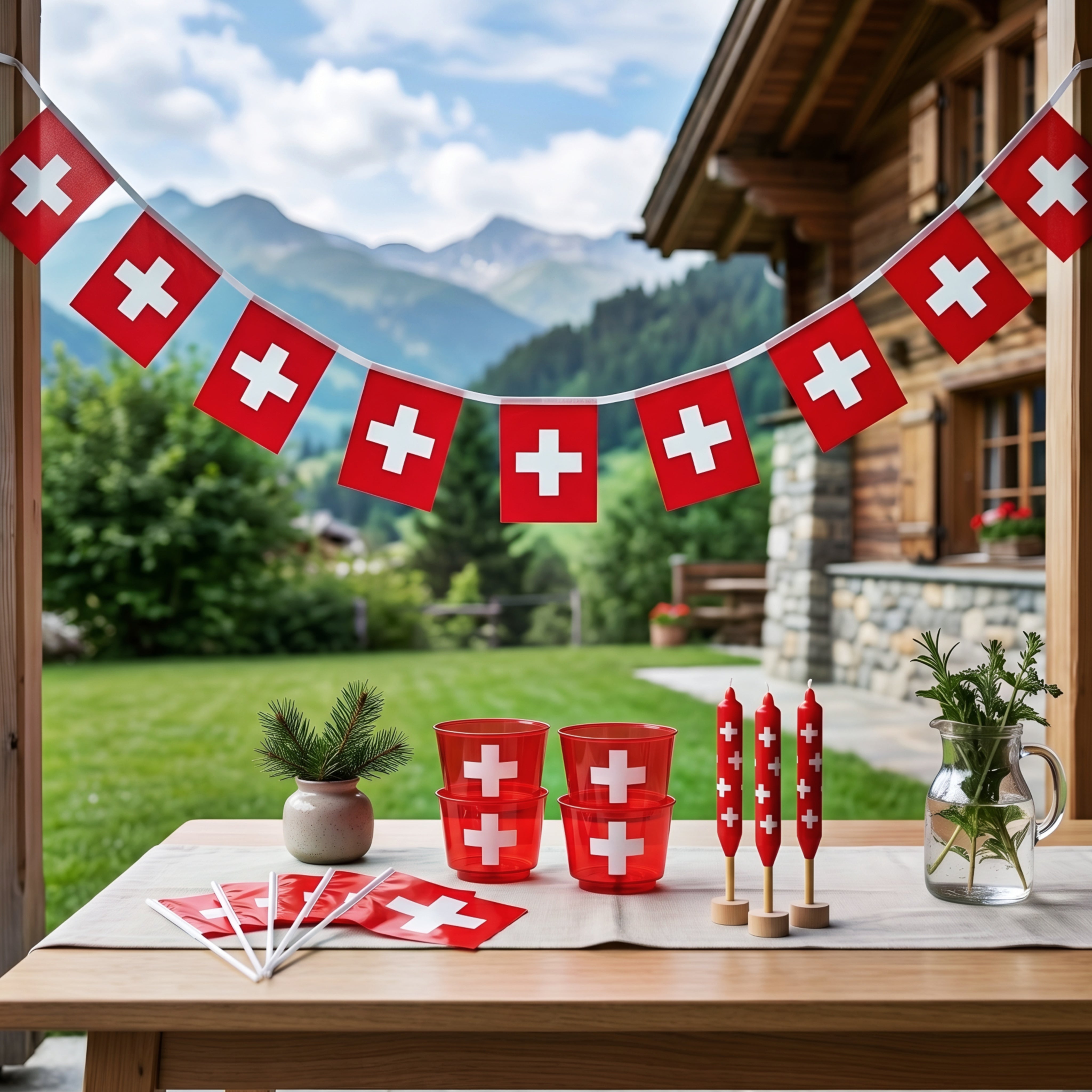 1. August Hausdeko-Set – Schweizer Dekoration für Haus, Balkon & Garten