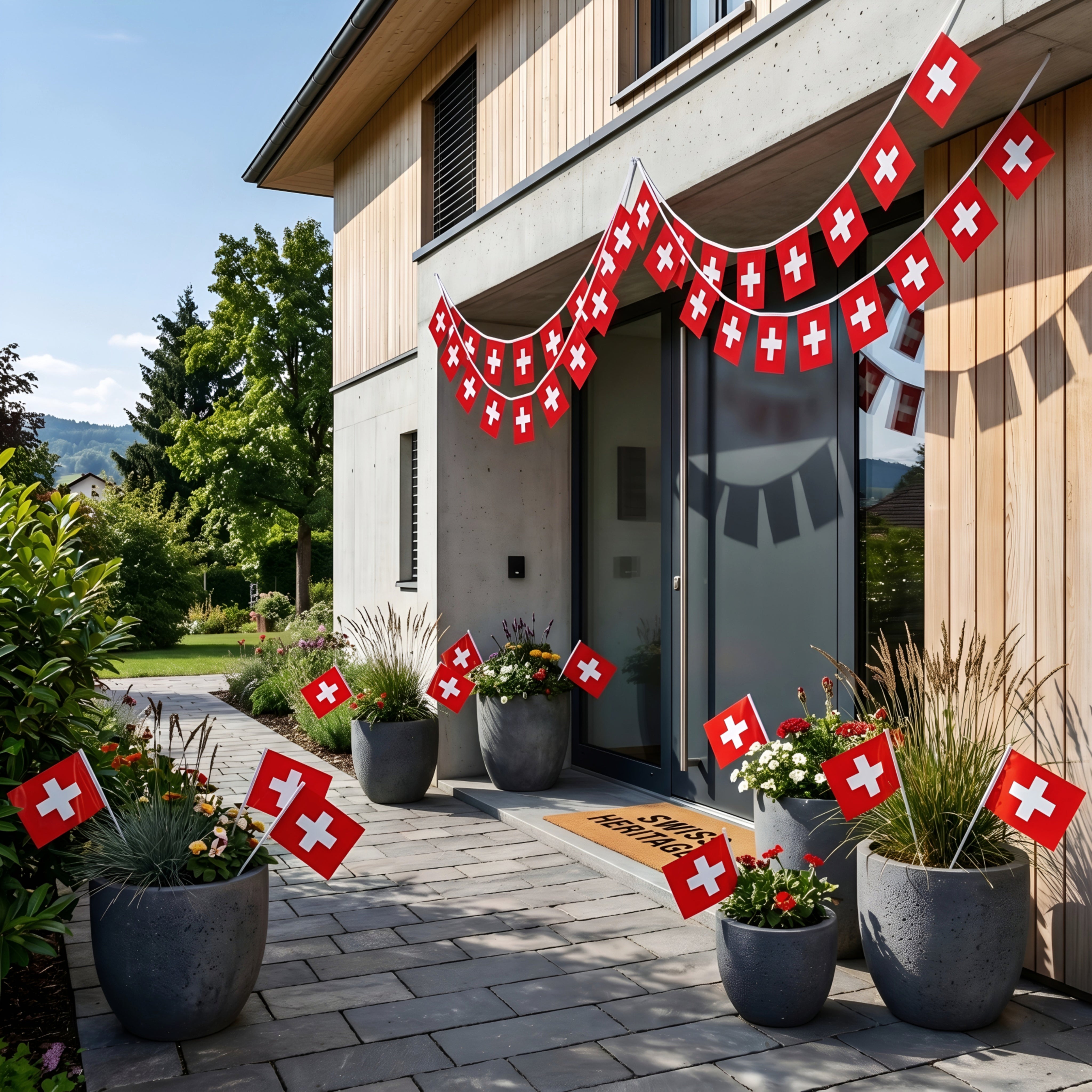 1. August Hausdeko-Set – Schweizer Dekoration für Haus, Balkon & Garten