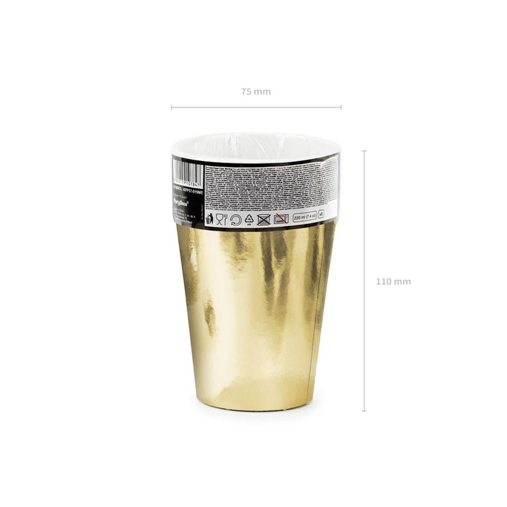 Pappbecher Gold-Metallic 220 ml - 6 Stück