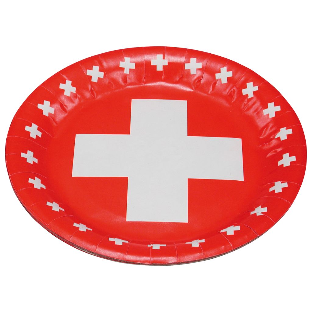 Kartonteller mit Schweizer Kreuz Ø23cm 8er Set