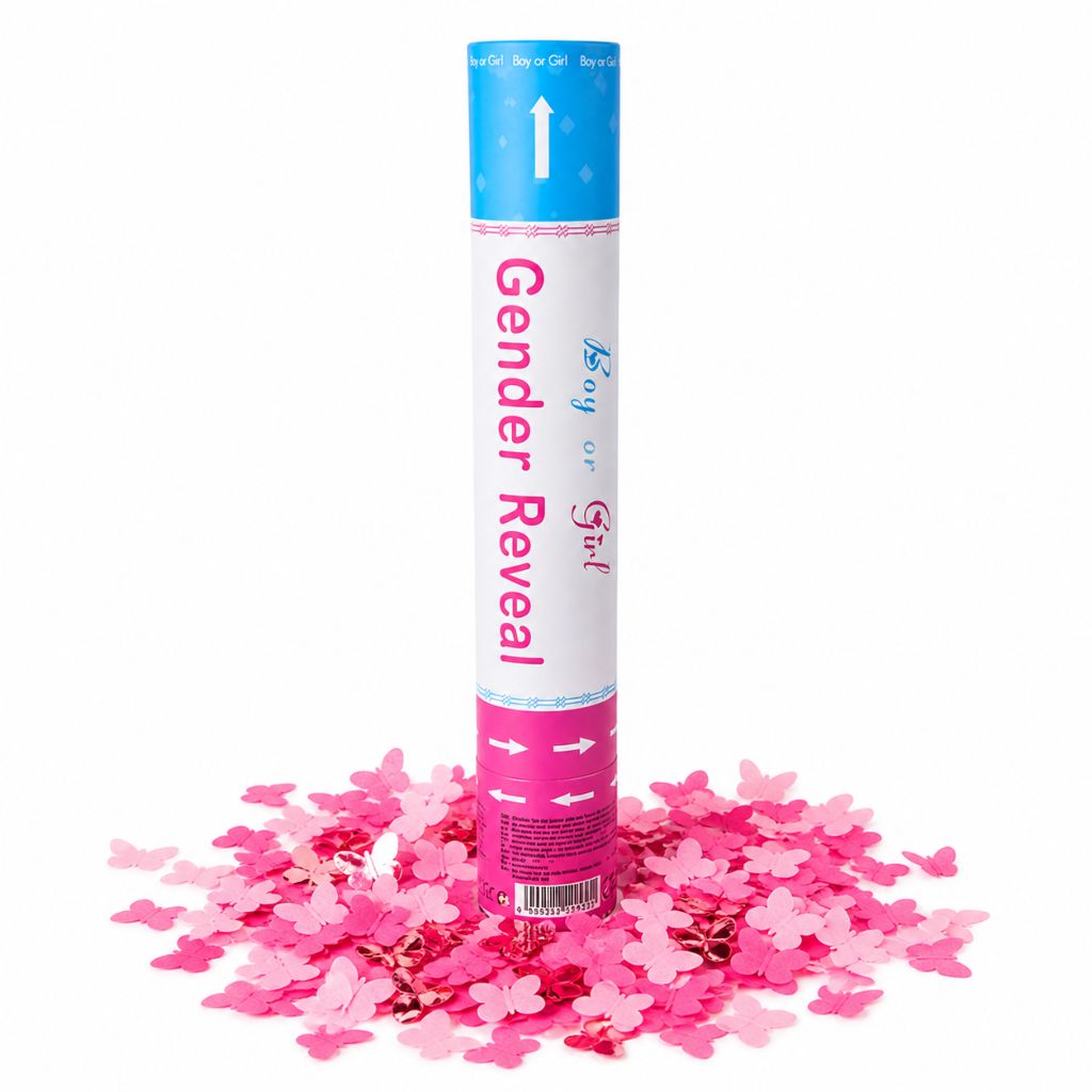 Konfettikanone 30 cm – Pinke Schmetterlinge