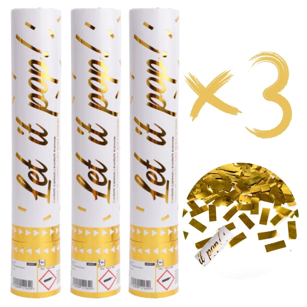 Konfettikanone Gold 3er Set - 30cm