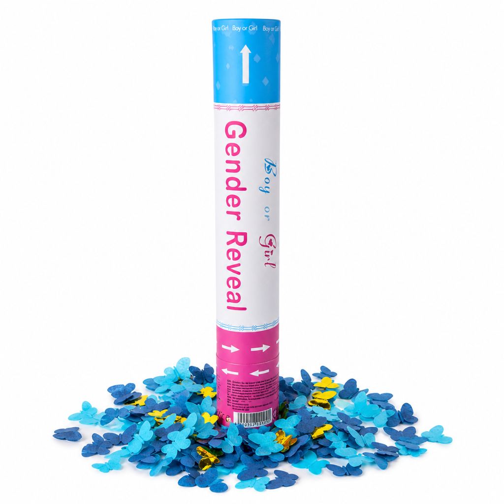 Konfettikanone 30 cm – Blaue Schmetterlinge