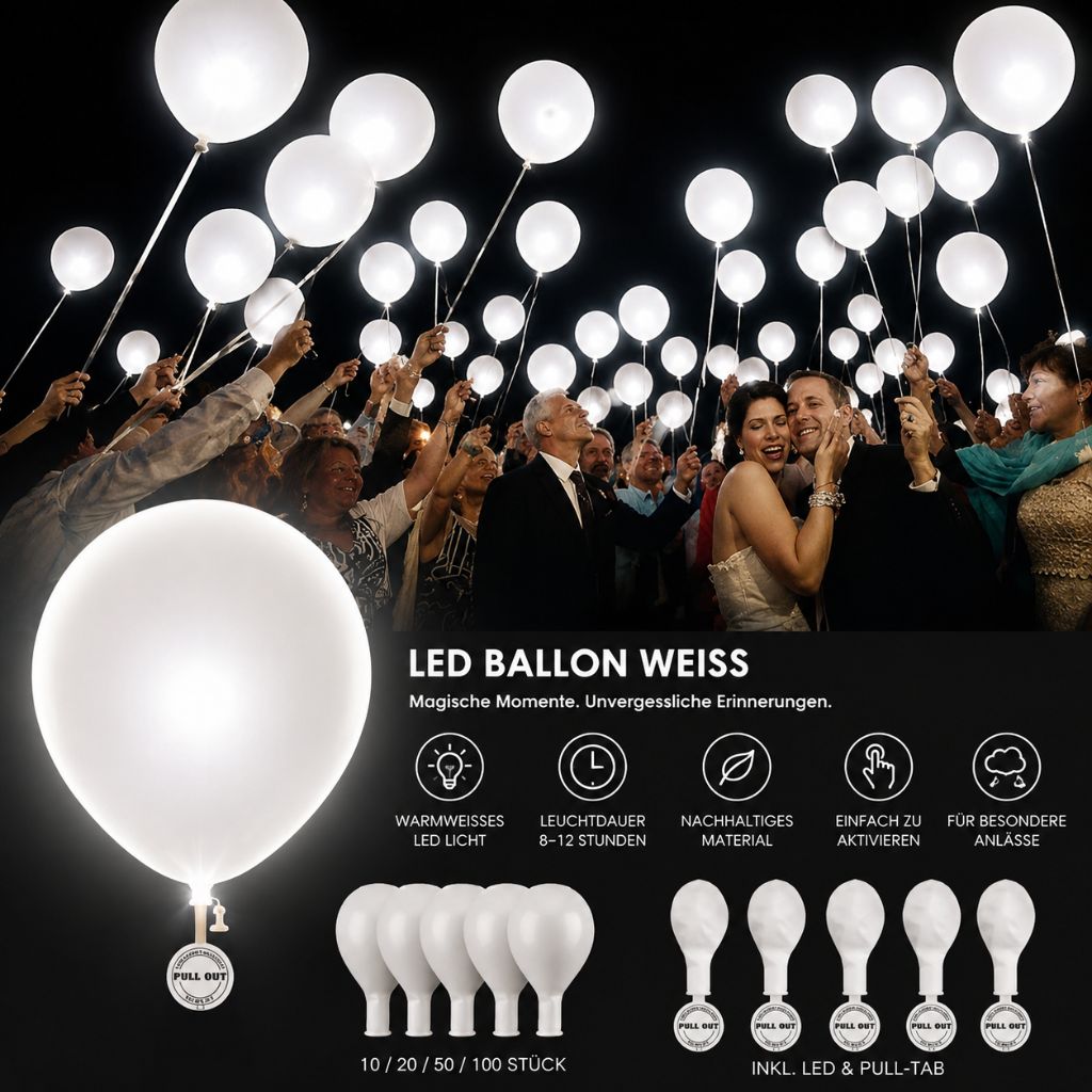 LED-Ballons 30 cm, Weiss