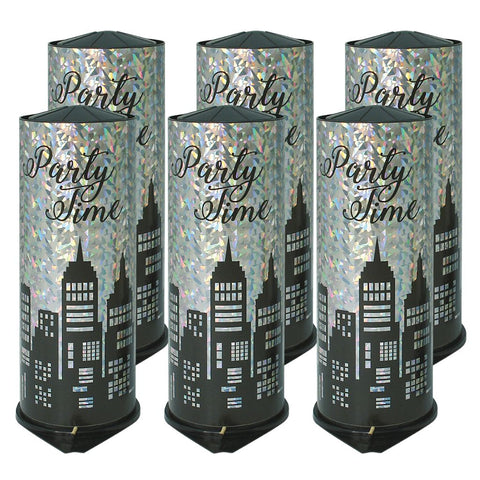 Tischbombe Party Time Hologram Silber – 6er-Bundle (26 cm)