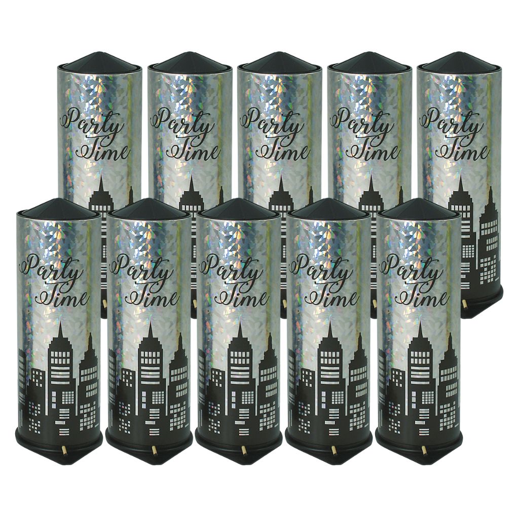 Tischbombe Party Time Hologram Silber – 10er-Bundle (22 cm)
