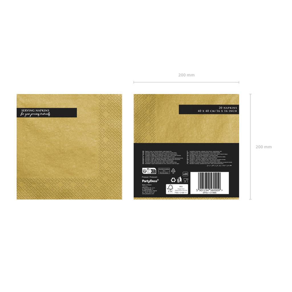 Servietten Gold-Metallic 40 × 40 cm - 20 Stück