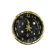 Einwegteller Uhr Schwarz-Gold 18 cm - 6 Stück