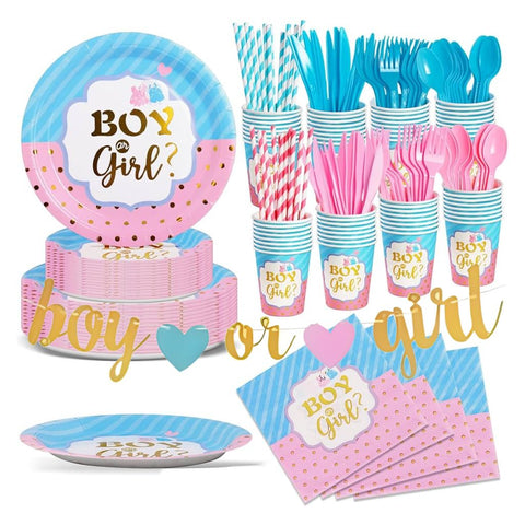 Gender Reveal Party Deko Set – 16 Personen (Boy or Girl?)