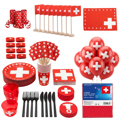 1. August Tischdeko-Set für 8 Personen – 128-teiliges Schweizer Deko-Bundle