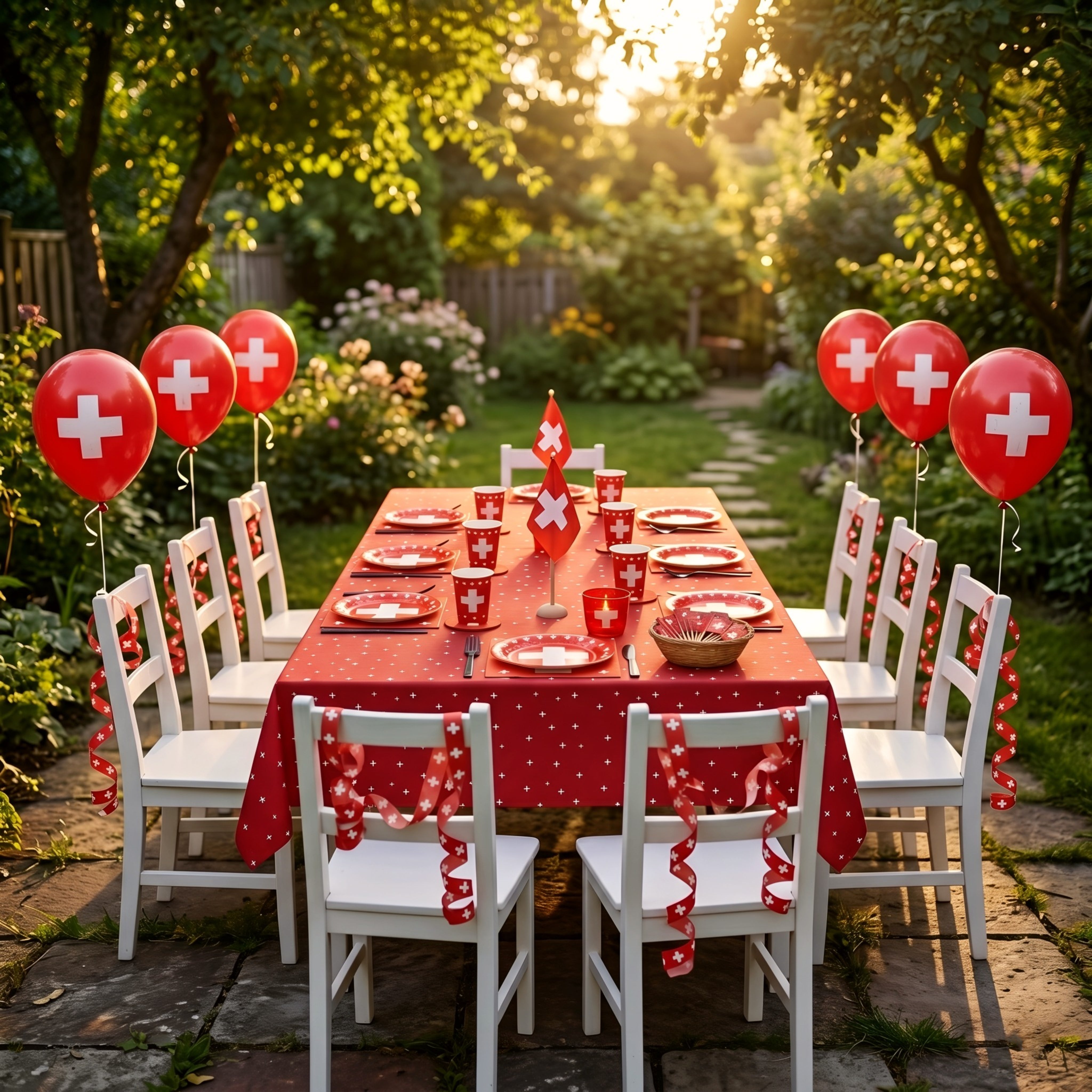 1. August Tischdeko-Set für 8 Personen – 128-teiliges Schweizer Deko-Bundle