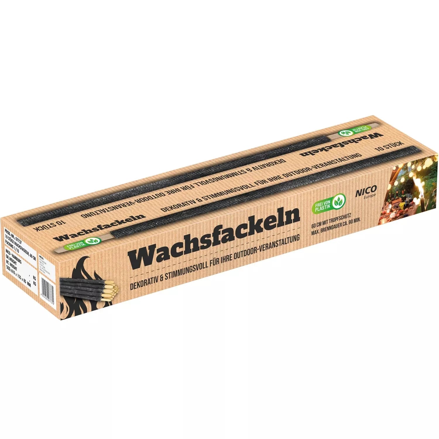 Wachsfackeln 60 cm, 10er-Karton