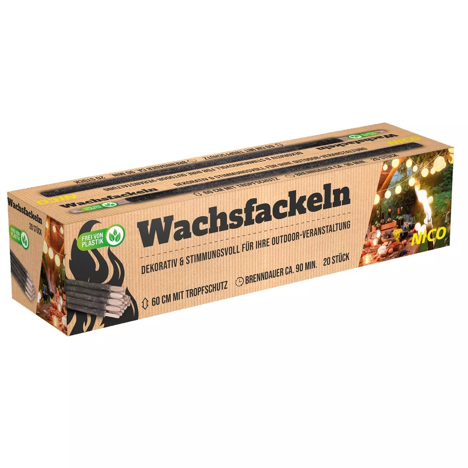 Wachsfackeln 60 cm, 20er-Karton