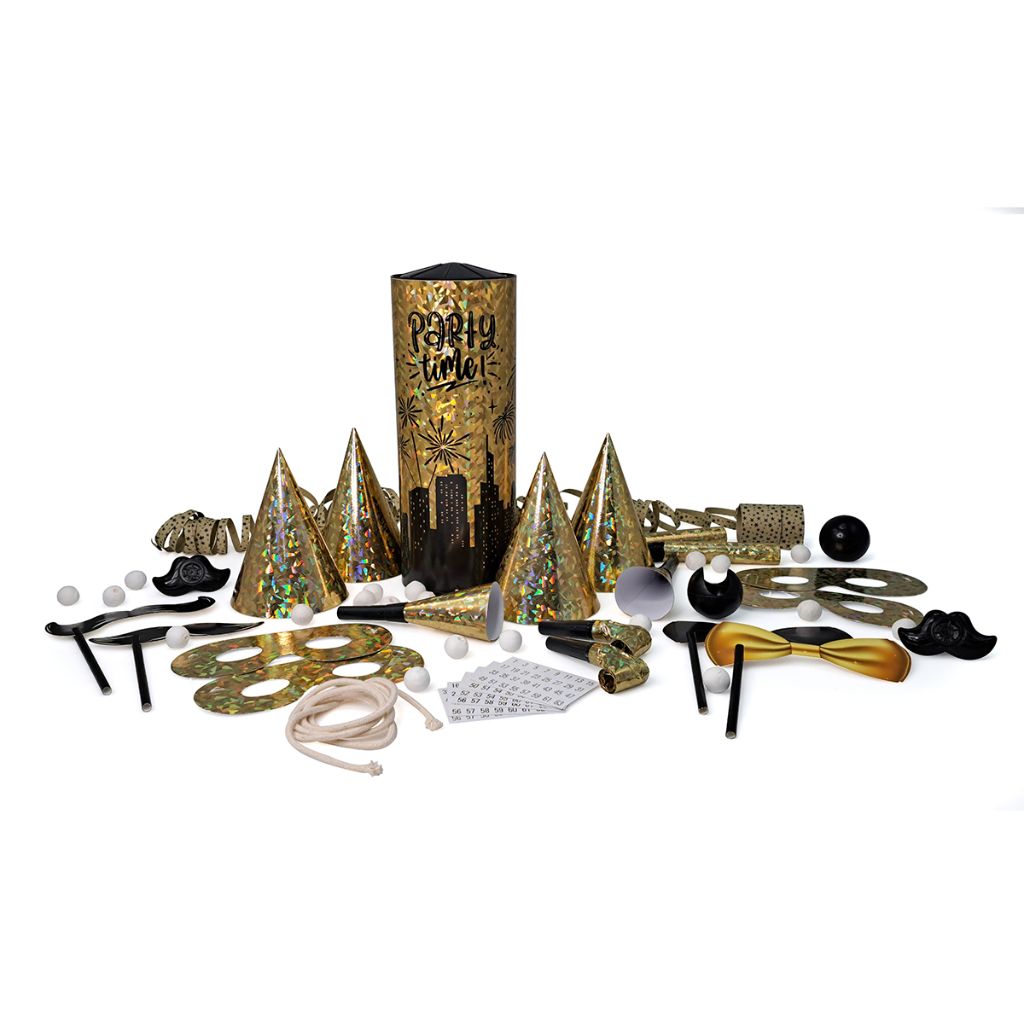 Tischbombe Party Time Hologram Gold, 26cm mit Inhalt