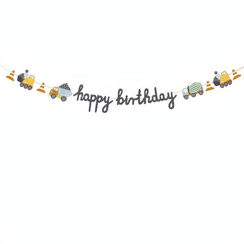 Banner Happy birthday Baufahrzeuge, 2 m PartyDeco 1