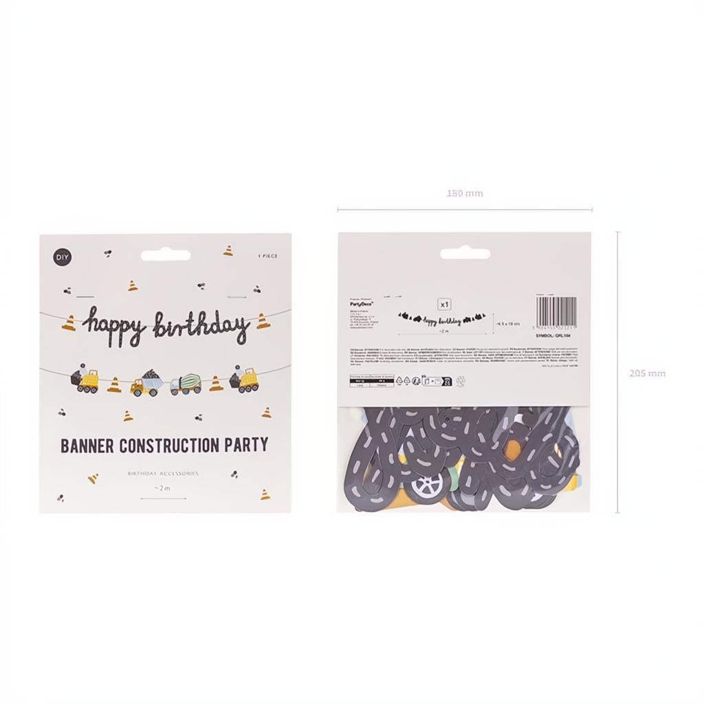 Banner Happy birthday Baufahrzeuge, 2 m PartyDeco 5