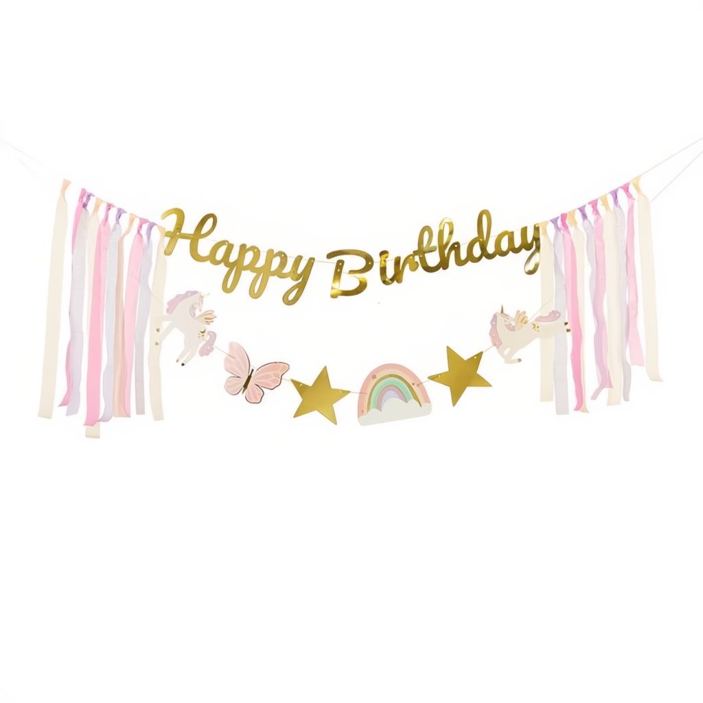 Banner Happy Birthday Einhörner, 230x17.5 cm PartyDeco 1