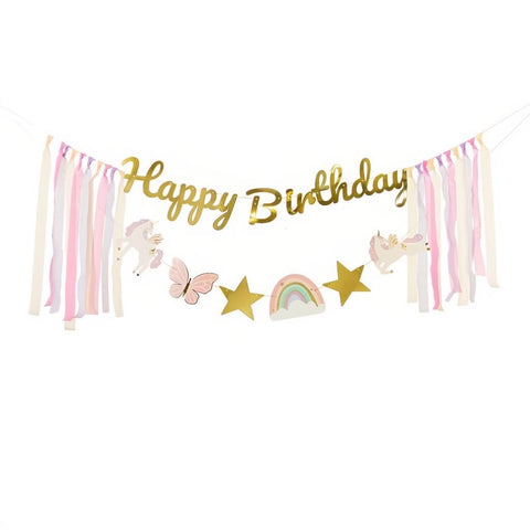 Banner Happy Birthday Einhörner, 230x17.5 cm PartyDeco 1