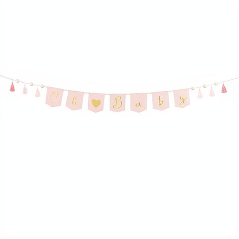 Banner Oh Baby mit Quasten, 2.5 m, hellrosa PartyDeco 1