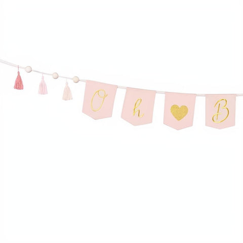 Banner Oh Baby mit Quasten, 2.5 m, hellrosa PartyDeco 2