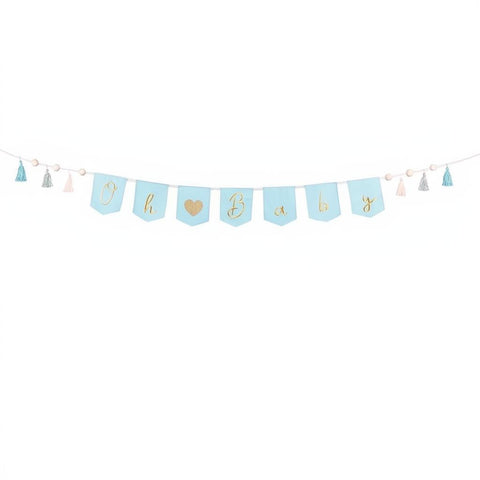 Banner Oh Baby mit Quasten, 2.5 m, himmelblau PartyDeco 1