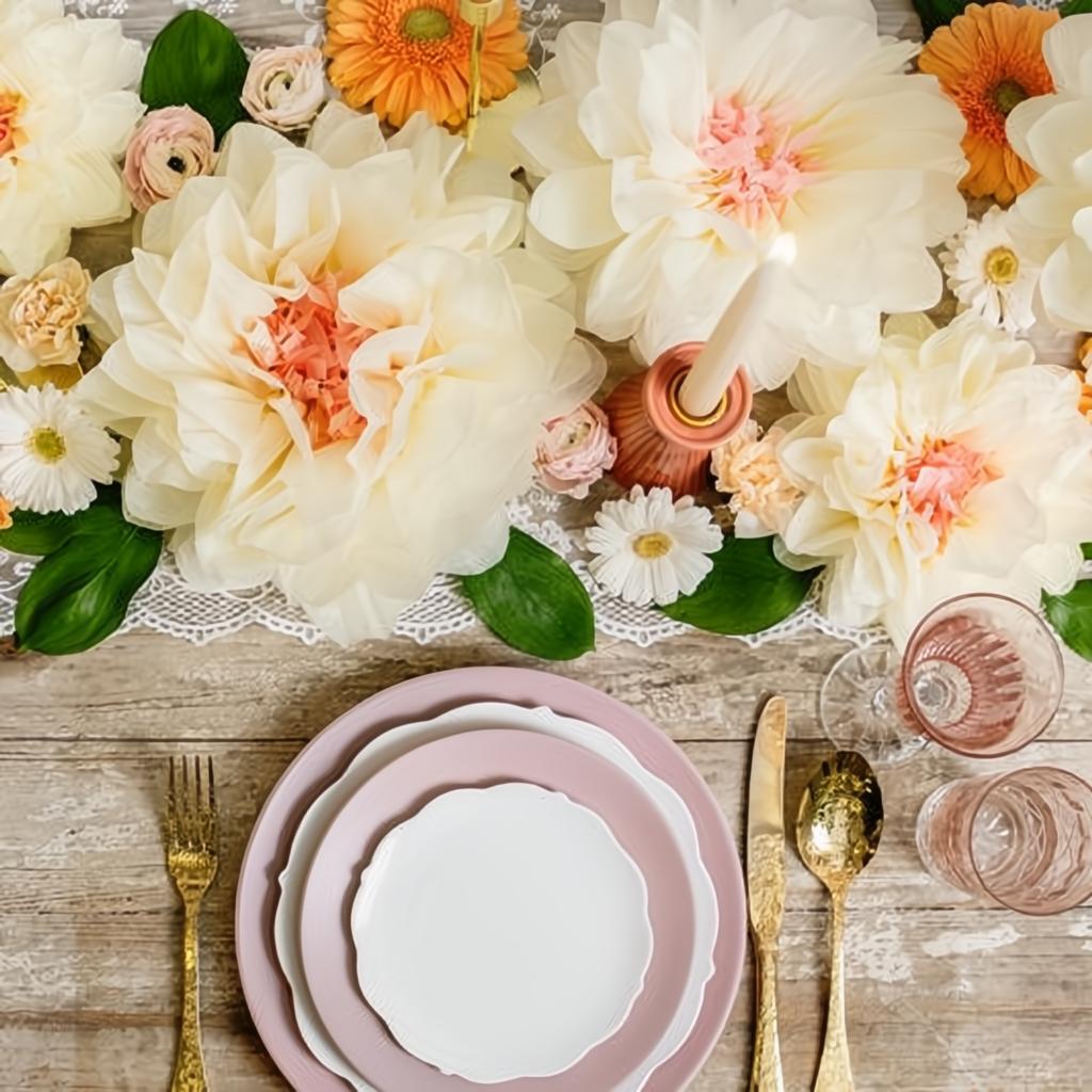 Dekoration aus Seidenpapier Blumen, cremefarben, 30-20 cm PartyDeco 3