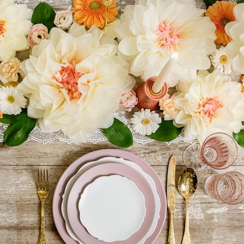 Dekoration aus Seidenpapier Blumen, cremefarben, 30-20 cm PartyDeco 3