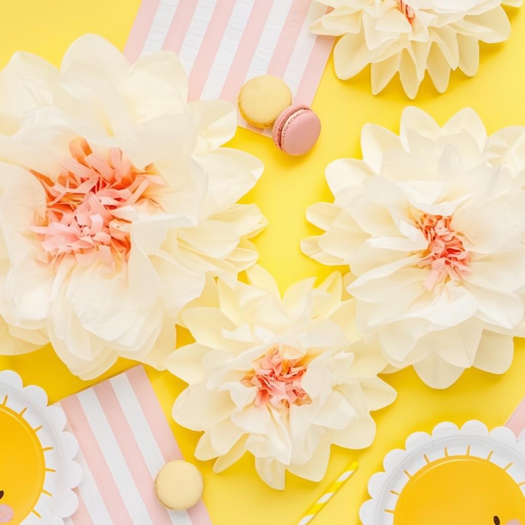 Dekoration aus Seidenpapier Blumen, cremefarben, 30-20 cm PartyDeco 5