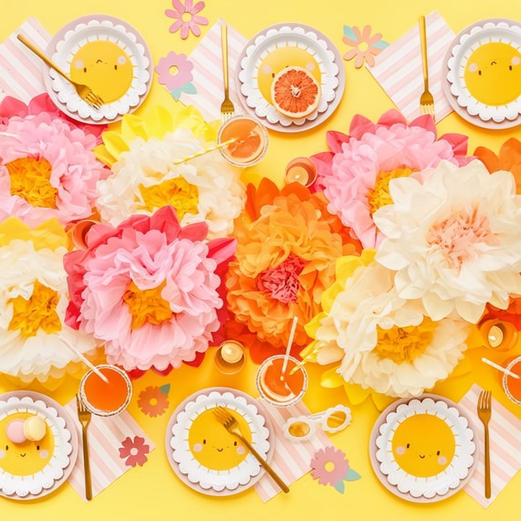 Dekoration aus Seidenpapier Blumen, cremefarben, 30-20 cm PartyDeco 7