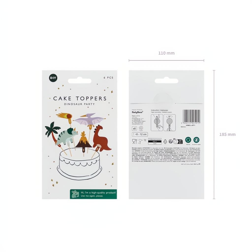 Dinosaurier-Tortentopper, 8-12 cm, Farbenmix PartyDeco 4