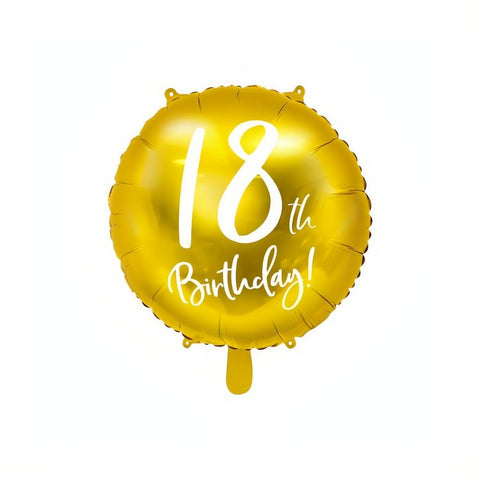 Folien-Luftballon 18th Birthday, in Goldfarbe, 45cm PartyDeco 1