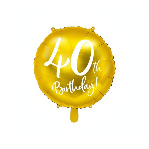 Folienballon 40th Birthday, gold, 45cm PartyDeco 1